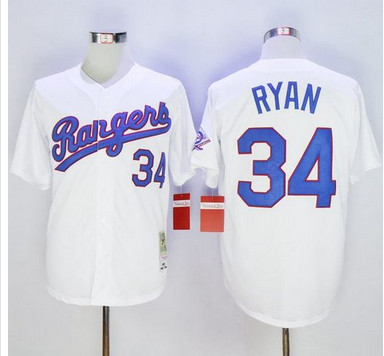 Mitchell and Ness Rangers #34 Nolan Ryan Stitched White Throwback MLB Jersey