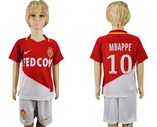 Monaco #10 Mbappe Home Kid Soccer Club Jersey Monaco #10 Mbappe Home Kid Soccer Club Jersey