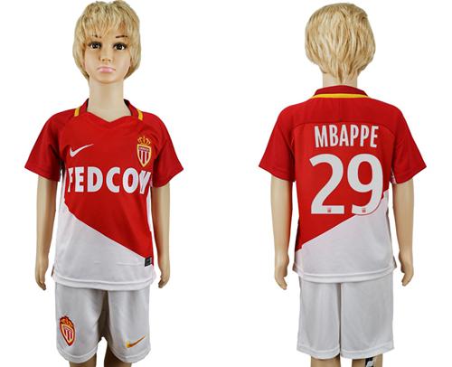 Monaco #29 Mbappe Home Kid Soccer Club Jersey Monaco #29 Mbappe Home Kid Soccer Club Jersey