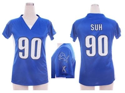 NEW Women Detroit Lions #90 ndamukong suh blue jerseys(draft him ii top)