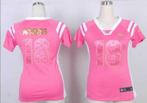 NEW Women Jerseys Denver Broncos 18 Peyton Manning Pink(fashion Rhinestone sequins)