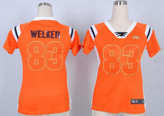 NEW Women Jerseys Denver Broncos 83 Wes Welker Orange(fashion Rhinestone sequins)