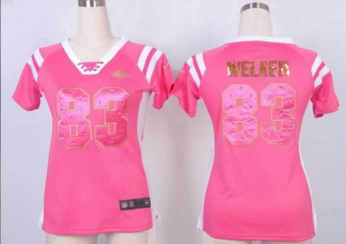 NEW Women Jerseys Denver Broncos 83 Wes Welker Pink(fashion Rhinestone sequins)