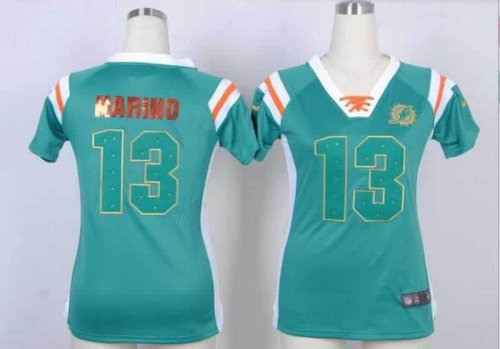 NEW Women Jerseys Miami Dolphins 13 Dan Marino Green(fashion Rhinestone sequins)