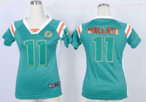 NEW Women Jerseys Miami Dolphins Dolphins 11 Mike Wallace Green(fashion Rhinestone sequins)