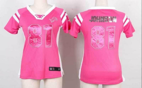 NEW Women jerseys Detroit Lions #81 Johnson Pink(fasion Rhinestone sequins)