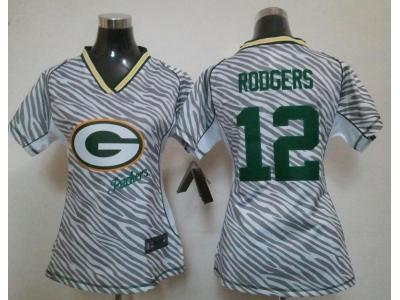 NEW Womens Green Bay Packers #12 Aaron Rodgers jerseys(fem fan zebra)