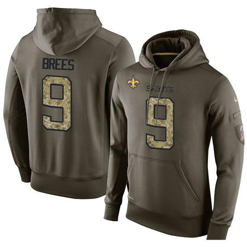 NFL Men's Nike New Orleans Saints #9 Drew Brees Stitched Green Olive Salute To Service KO Performance Hoodie NFL Men's Nike New Orleans Saints #9 Drew Brees Stitched Green Olive Salute To Service KO Performance Hoodie