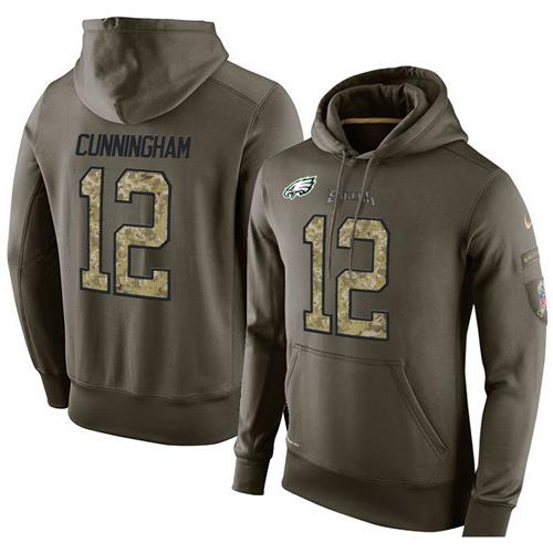 NFL Men's Nike Philadelphia Eagles #12 Randall Cunningham Stitched Green Olive Salute To Service KO Performance Hoodie NFL Men's Nike Philadelphia Eagles #12 Randall Cunningham Stitched Green Olive Salute To Service KO Performance Hoodie