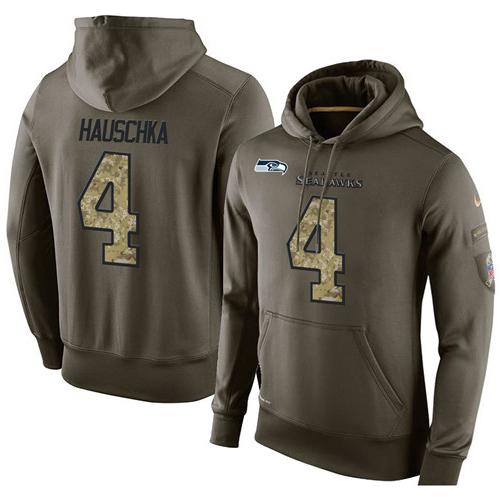 NFL Men's Nike Seattle Seahawks #4 Steven Hauschka Stitched Green Olive Salute To Service KO Performance Hoodie NFL Men's Nike Seattle Seahawks #4 Steven Hauschka Stitched Green Olive Salute To Service KO Performance Hoodie