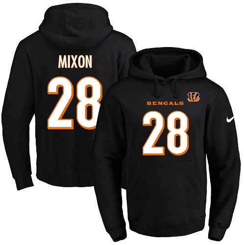 NFL Nike Bengals #28 Joe Mixon Black Name & Number Pullover NFL Hoodie