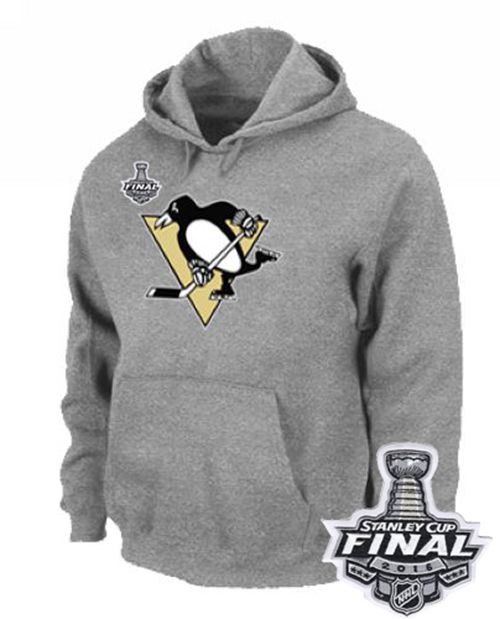 NHL Pittsburgh Penguins Big & Tall Logo Pullover 2016 Stanley Cup Final Patch Hoodie Grey