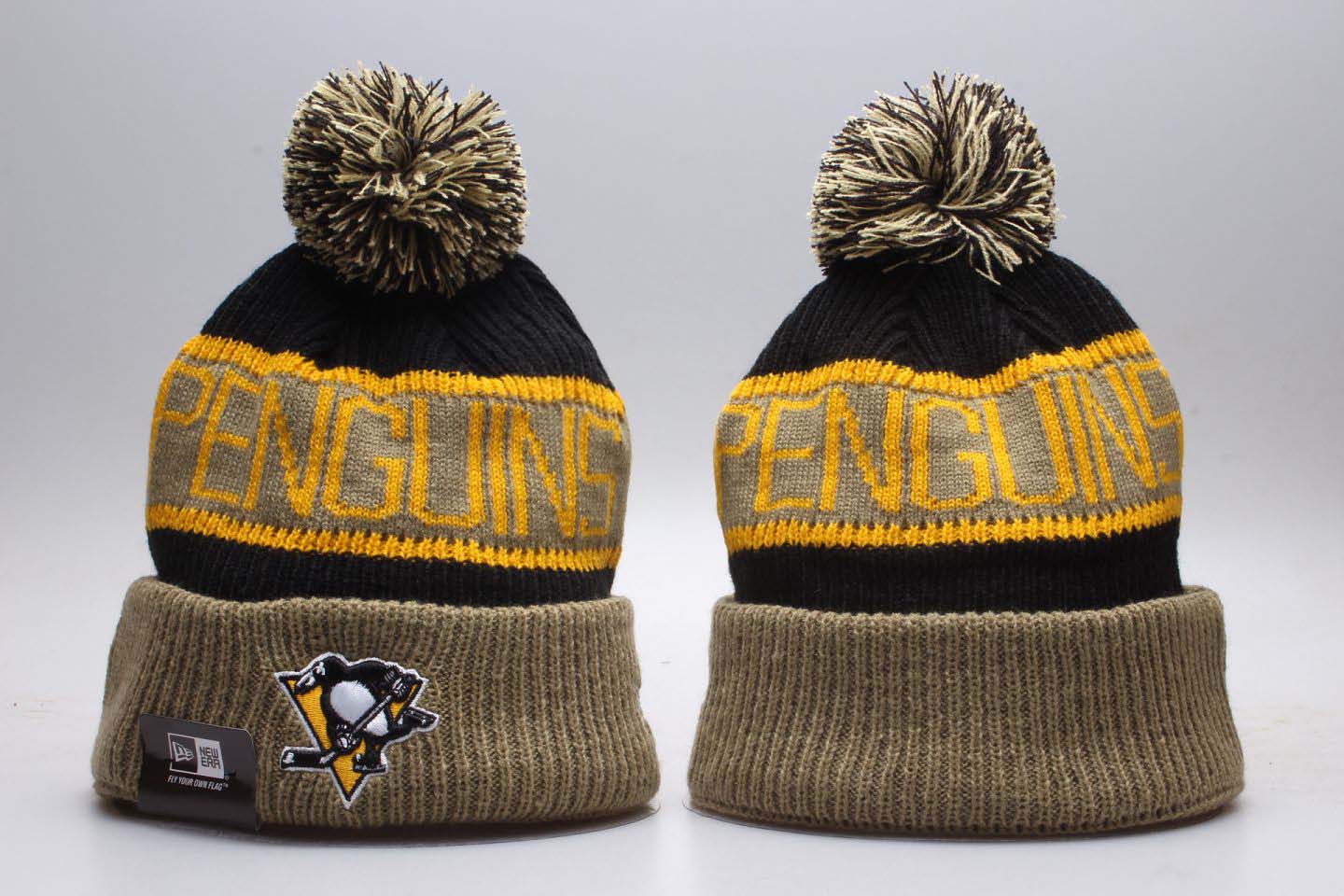 NHL Pittsburgh Penguins Fresh Logo White & D.Grey Knit Hat