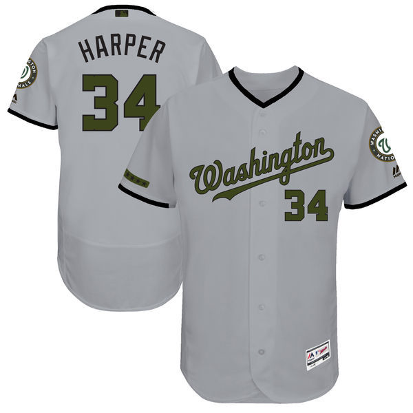Nationals #34 Bryce Harper Gray Men's 2017 Memorial Day Flexbase Player Jersey