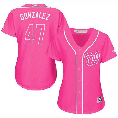 Nationals #47 Gio Gonzalez Pink Fashion Women's Stitched MLB Jersey Nationals #47 Gio Gonzalez Pink Fashion Women's Stitched MLB Jersey