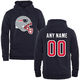 New England Patriots Navy Custom Name & Number Helmet Pullover Hoodie
