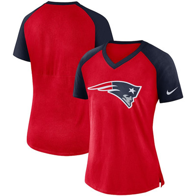 New England Patriots Nike Women's Top V Neck T-Shirt Red Navy