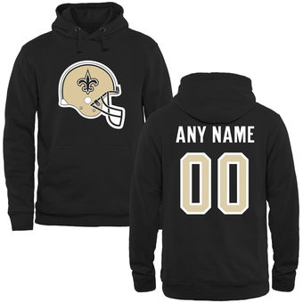 New Orleans Saints Black Custom Name & Number Helmet Pullover Hoodie