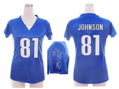 New Women Detroit Lions #81 calvin johnson blue jerseys[draft him ii top]