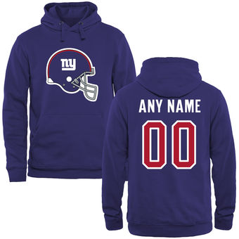 New York Giants Royal Custom Name & Number Helmet Pullover Hoodie