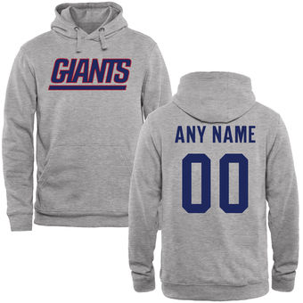 New York Giants Steel Custom Name & Number Wordmark Pullover Hoodie