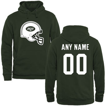 New York Jets Green Custom Name & Number Helmet Pullover Hoodie