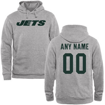 New York Jets Steel Custom Name & Number Wordmark Pullover Hoodie