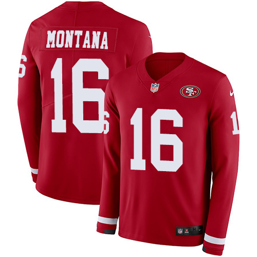 Nike 49ers #16 Joe Montana Red Team Color Men's Stitched NFL Limited Therma Long Sleeve Jersey Nike 49ers #16 Joe Montana Red Team Color Men's Stitched NFL Limited Therma Long Sleeve Jersey