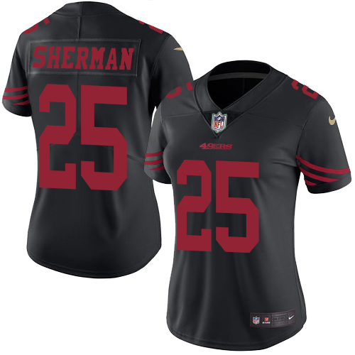 Nike 49ers #25 Richard Sherman Black Women's Stitched NFL Limited Rush Jersey Nike 49ers #25 Richard Sherman Black Women's Stitched NFL Limited Rush Jersey