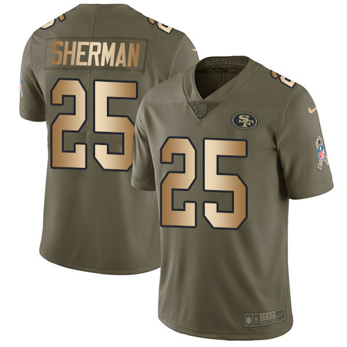 Nike 49ers #25 Richard Sherman Olive Gold Men's Stitched NFL Limited 2017 Salute To Service Jersey Nike 49ers #25 Richard Sherman Olive Gold Men's Stitched NFL Limited 2017 Salute To Service Jersey