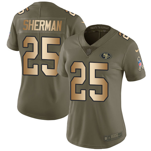 Nike 49ers #25 Richard Sherman Olive Gold Women's Stitched NFL Limited 2017 Salute to Service Jersey Nike 49ers #25 Richard Sherman Olive Gold Women's Stitched NFL Limited 2017 Salute to Service Jersey