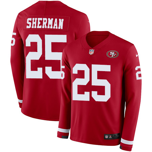 Nike 49ers #25 Richard Sherman Red Team Color Men's Stitched NFL Limited Therma Long Sleeve Jersey Nike 49ers #25 Richard Sherman Red Team Color Men's Stitched NFL Limited Therma Long Sleeve Jersey