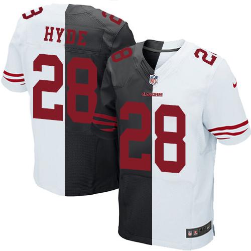 Nike 49ers #28 Carlos Hyde Black White Men's Stitched NFL Elite Split Jersey Nike 49ers #28 Carlos Hyde Black White Men's Stitched NFL Elite Split Jersey