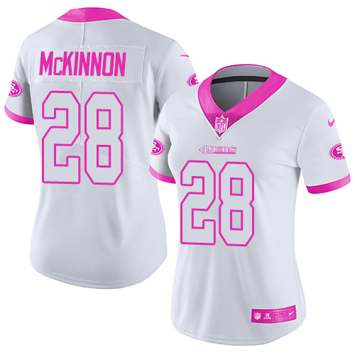 Nike 49ers #28 Jerick McKinnon White Pink Women's Stitched NFL Limited Rush Fashion Jersey Nike 49ers #28 Jerick McKinnon White Pink Women's Stitched NFL Limited Rush Fashion Jersey