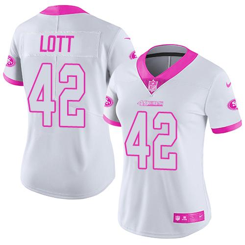 Nike 49ers #42 Ronnie Lott White Pink Women's Stitched NFL Limited Rush Fashion Jersey Nike 49ers #42 Ronnie Lott White Pink Women's Stitched NFL Limited Rush Fashion Jersey