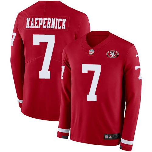 Nike 49ers #7 Colin Kaepernick Red Team Color Men's Stitched NFL Limited Therma Long Sleeve Jersey Nike 49ers #7 Colin Kaepernick Red Team Color Men's Stitched NFL Limited Therma Long Sleeve Jersey