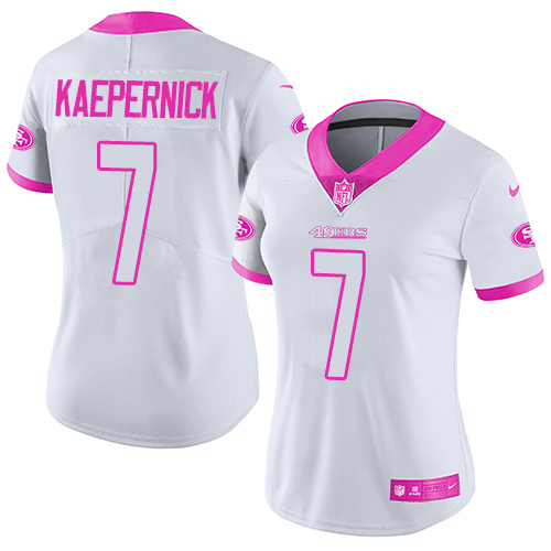 Nike 49ers #7 Colin Kaepernick White Pink Women's Stitched NFL Limited Rush Fashion Jersey Nike 49ers #7 Colin Kaepernick White Pink Women's Stitched NFL Limited Rush Fashion Jersey