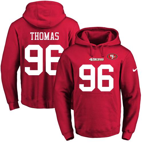 Nike 49ers #96 Solomon Thomas Red Name & Number Pullover NFL Hoodie