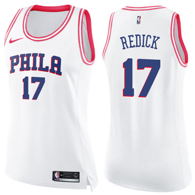 Nike 76ers #17 JJ Redick White Pink Women's NBA Swingman Fashion Jersey