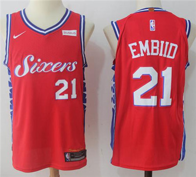 Nike 76ers #21 Joel Embiid Red Stitched NBA Swingman Jersey