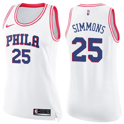 Nike 76ers #25 Ben Simmons White Pink Women's NBA Swingman Fashion Jersey