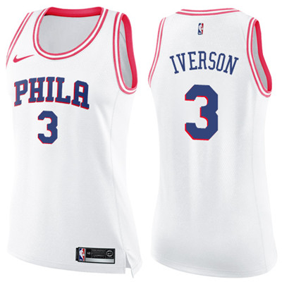 Nike 76ers #3 Allen Iverson White Pink Women's NBA Swingman Fashion Jersey Nike 76ers #3 Allen Iverson White Pink Women's NBA Swingman Fashion Jersey