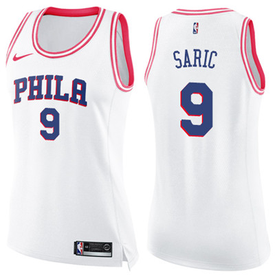 Nike 76ers #9 Dario Saric White Pink Women's NBA Swingman Fashion Jersey