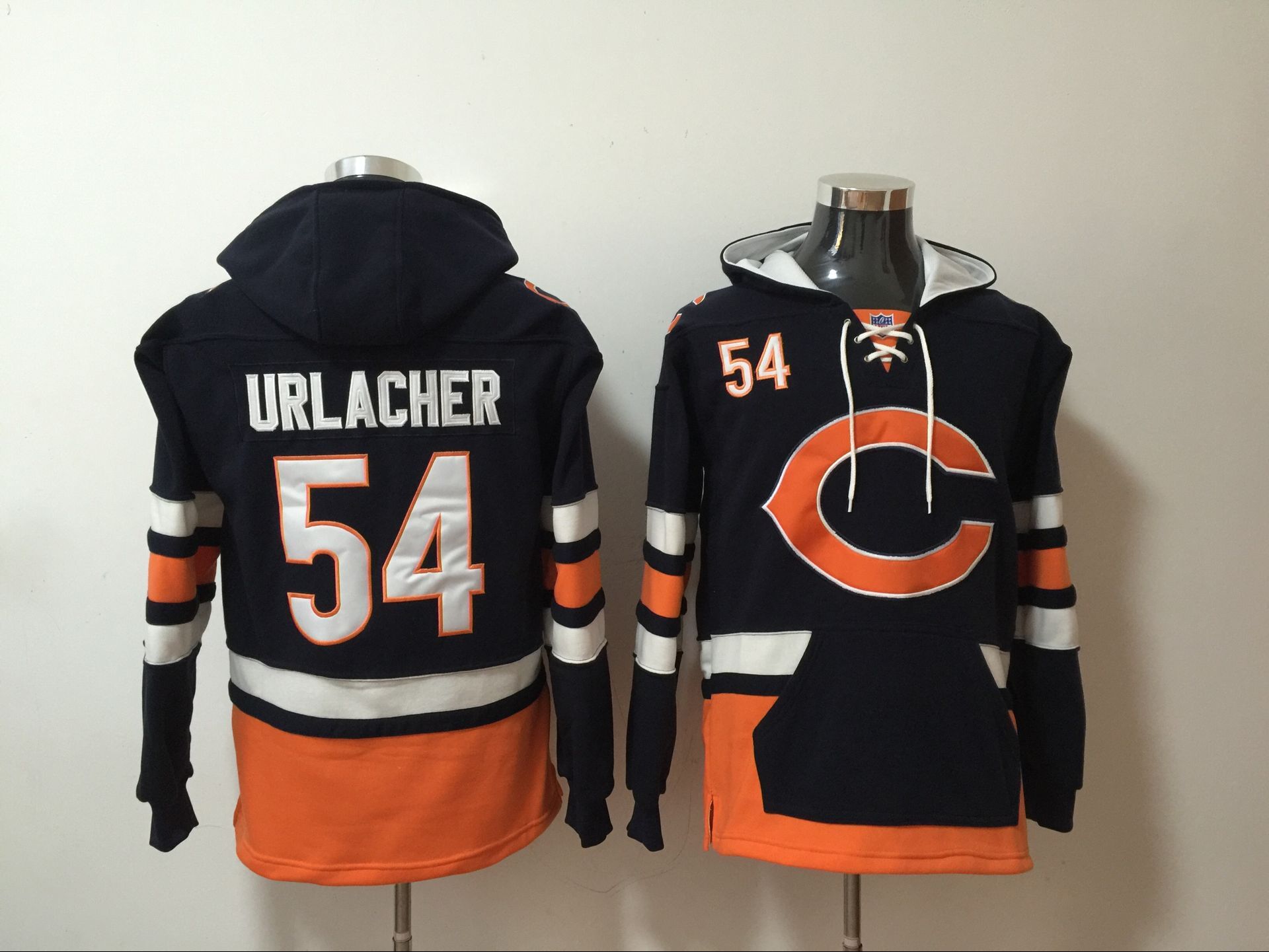 Nike Bears 54 Brian Urlacher Navy All Stitched Hooded Sweatshirt