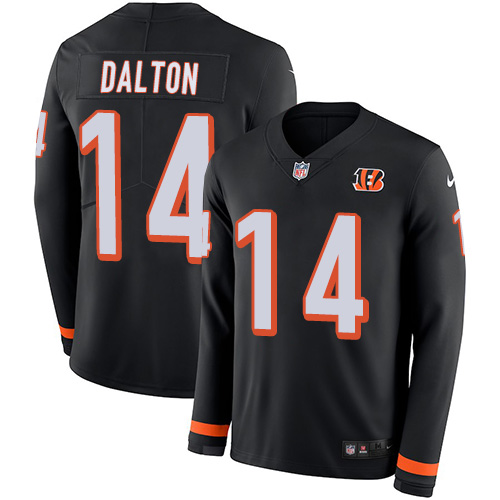 Nike Bengals #14 Andy Dalton Black Team Color Men's Stitched NFL Limited Therma Long Sleeve Jersey Nike Bengals #14 Andy Dalton Black Team Color Men's Stitched NFL Limited Therma Long Sleeve Jersey
