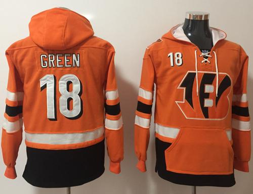 Nike Bengals #18 A.J. Green Orange Black Name & Number Pullover NFL Hoodie