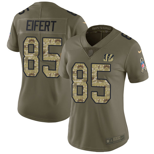 Nike Bengals #85 Tyler Eifert Olive Camo Women's Stitched NFL Limited 2017 Salute to Service Jersey