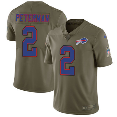 Nike Bills #2 Nathan Peterman Olive Youth Stitched NFL Limited 2017 Salute to Service Jersey