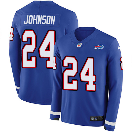 Nike Bills #24 Taron Johnson Royal Blue Team Color Men's Stitched NFL Limited Therma Long Sleeve Jersey Nike Bills #24 Taron Johnson Royal Blue Team Color Men's Stitched NFL Limited Therma Long Sleeve Jersey