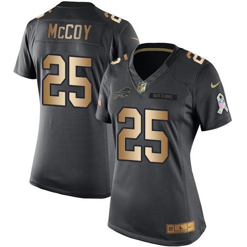 Nike Bills #25 LeSean McCoy Black Women's Stitched NFL Limited Gold Salute to Service Jersey Nike Bills #25 LeSean McCoy Black Women's Stitched NFL Limited Gold Salute to Service Jersey